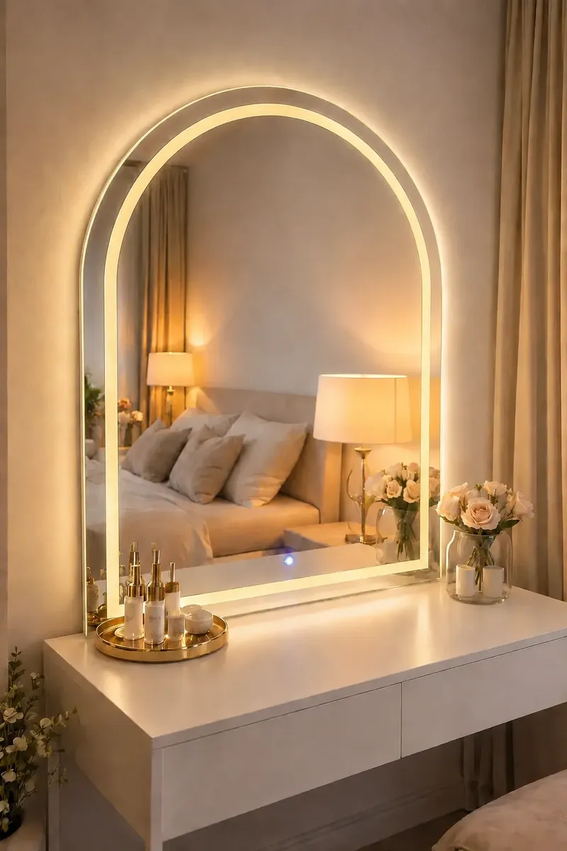 Espelho Led Oval Base Reta Salão Beleza 80x50 Touch Screen